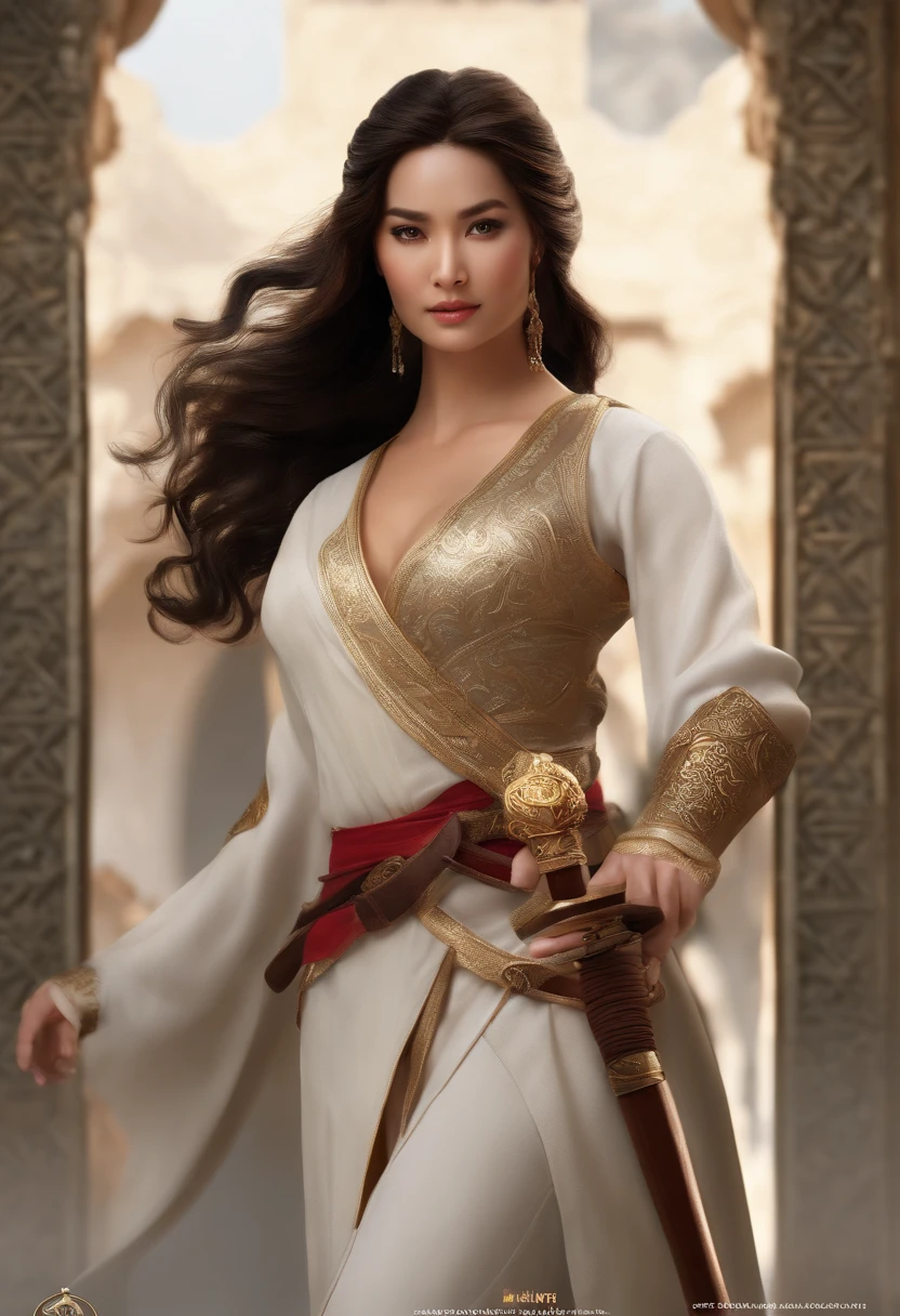 tmasterpiece，High-definition CG diagram，Antiga guerreira chinesa Mulan，One hand holds a sword，Helmet in one hand，Modelos superdimensionados，olhos e rosto detalhados，figura alta，brunette girl，Roupas de armadura total，Botas Over-the-Knee，Cores de armadura brilhantes，exquisite decoration，temperamento encantador，figura alta，Long buttock，coxas grossas，A majestic sight，Cenas de guerra。
