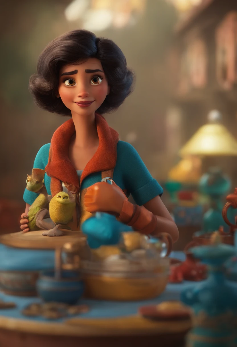 Criar um personagem no estilo pixar dentro de um jaleco. personagem morena