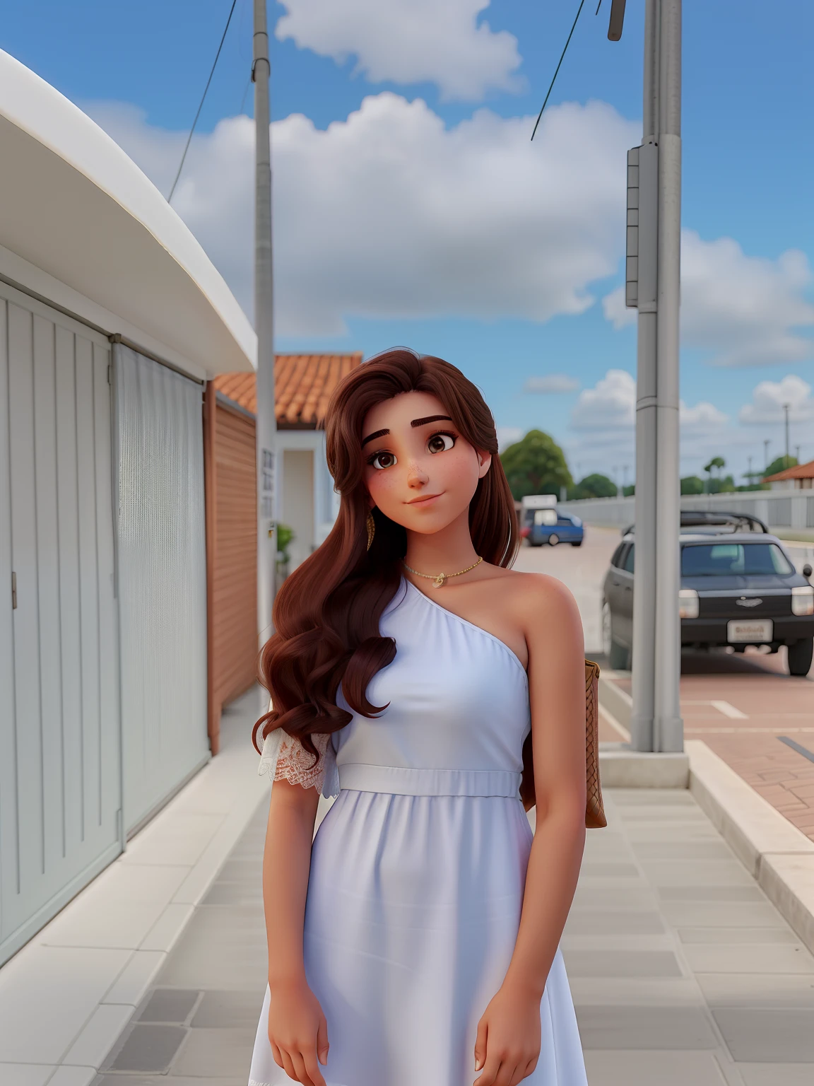 Jovem de 19 anos de vestido branco, parda