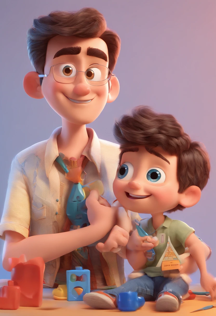 Estilo Pixar: The grown man is holding a naked blue-eyed boy and in his other hand he is holding a pair of scissors and is trying to cut off the boy's testicles,3D Poster,Disney