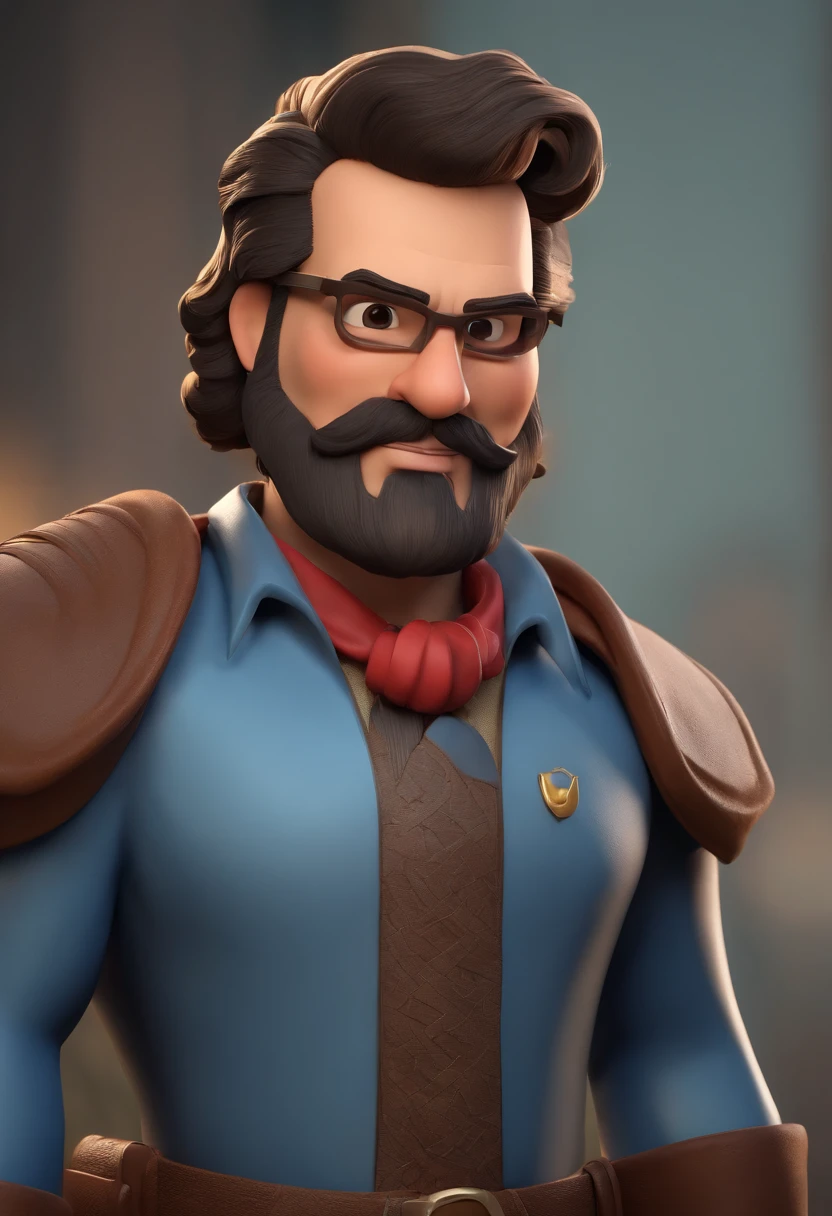 personagem dos desenhos animados de um homem barbudo com sobrancelha grossa com uma camisa azul, animation character, Caractere estilizado, animation style rendering, 3D estilizado, Arnold Maya render, 3 d render stylized, toon render keyshot, Personagem 3D, Personagem 3D, 3d rendering stylized, 3 d character render, personagem de desenho animado, Personagem de close up, Pose de personagem, (Estilo Pixar) (master part:1.2) (Bokeh) (best quality) (pele detalhada) (textura detalhada) (8k) (argila) (Cinematic lighting) (foco nítido