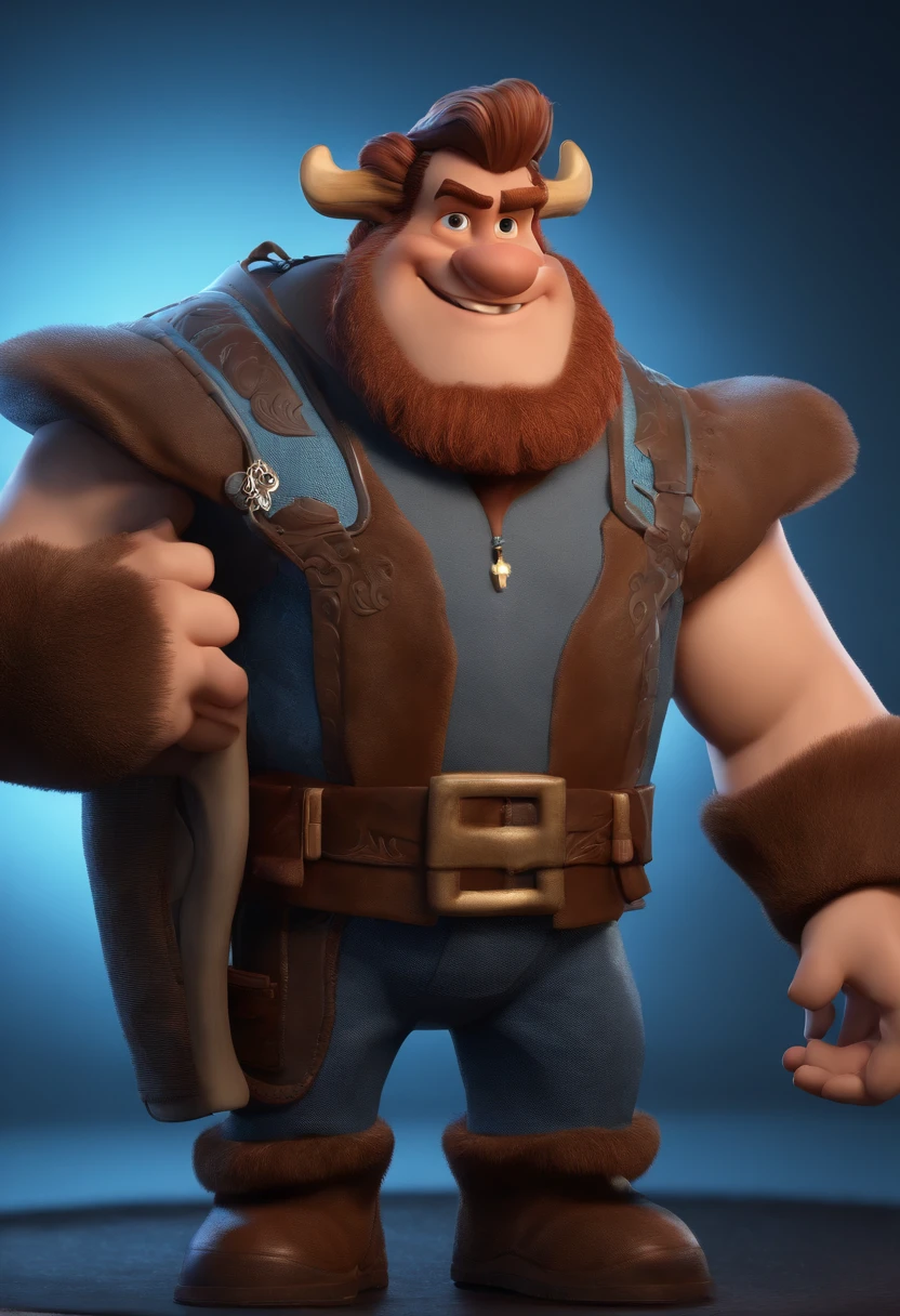 personagem dos desenhos animados de um homem barbudo com sobrancelha grossa com uma camisa azul, animation character, Caractere estilizado, animation style rendering, 3D estilizado, Arnold Maya render, 3 d render stylized, toon render keyshot, Personagem 3D, Personagem 3D, 3d rendering stylized, 3 d character render, personagem de desenho animado, Personagem de close up, Pose de personagem, (Estilo Pixar) (master part:1.2) (Bokeh) (best quality) (pele detalhada) (textura detalhada) (8k) (argila) (Cinematic lighting) (foco nítido