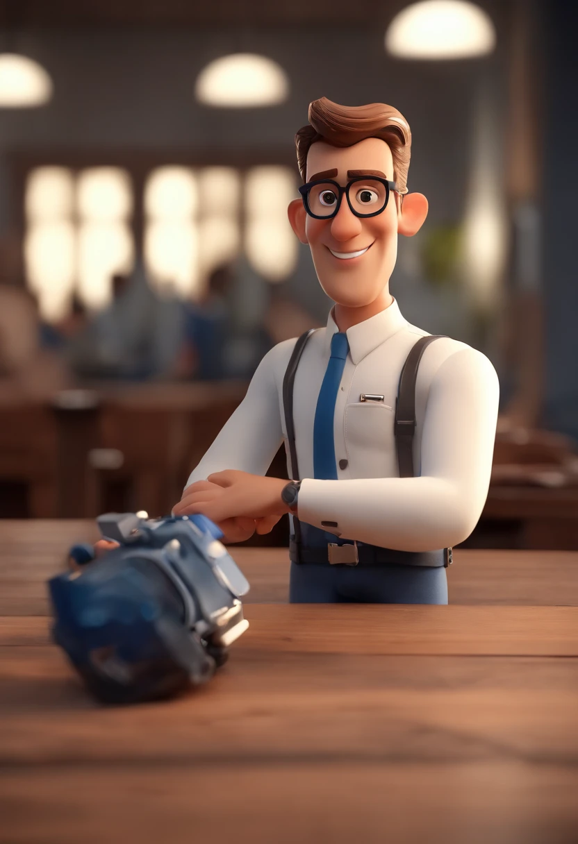 Personagem de desenho animado de um homem careca, Wearing a white shirt and blue jacket, um personagem animado, Caractere estilizado, animation style rendering, 3D estilizado, Arnold Maya render, 3 d render stylized, toon render keyshot, Personagem 3D, Personagem 3D, 3d rendering stylized, 3 d character render, personagem de desenho animado, Personagem de close up, Pose de personagem, (Estilo Pixar) (master part:1.2) (Bokeh) (best quality) (pele detalhada) (textura detalhada) (8k) (argila) (Cinematic lighting) (foco nítido，Senta e vaza a parte superior do corpo