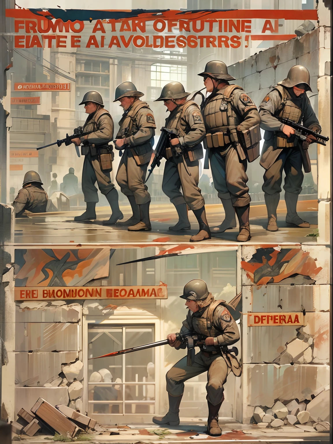 Ultimo bastion de defensa de la humanidad,Poderosa fortaleza,High-tech defense systems,fuerte, Muros resilientes,barrera impenetrable,Guardias vigilantes,Armamento avanzado,Elite Soldiers,On High Alert,Listo para luchar,Rostros ansiosos,Centro de comando,actividad bulliciosa,Alarmas de emergencia a todo volumen,Hombres y mujeres en uniforme,Dressed in tactical gear,Laser Cannons,Fusiles de alto poder,Spotlights scanning the horizon,futuristic tech,Arquitectura impresionante,Estructura monumental,Paredes imponentes,Steel & Concrete,Energy Shields,Campos de fuerza que protegen la entrada,Puntos de control de seguridad,humanos reunidos,Fighting a Common Enemy,determinado,Frente Unido,Determined Leaders,Strategic Planning,Contramedidas,Calculation of quotas,Derrotando a la oscuridad,sangre, sudar, and tears,Sacrifices made for the common good,Restos de batallas libradas,Damaged walls,Soldados heridos,Resilient spirit,Rayo de esperanza,Recite to Survive,estandarte ondeando en el viento,Celebraciones de la victoria,Cheers of triumph,Orgullo en la defensa de la humanidad,Ultimate symbol of strength and perseverance.
