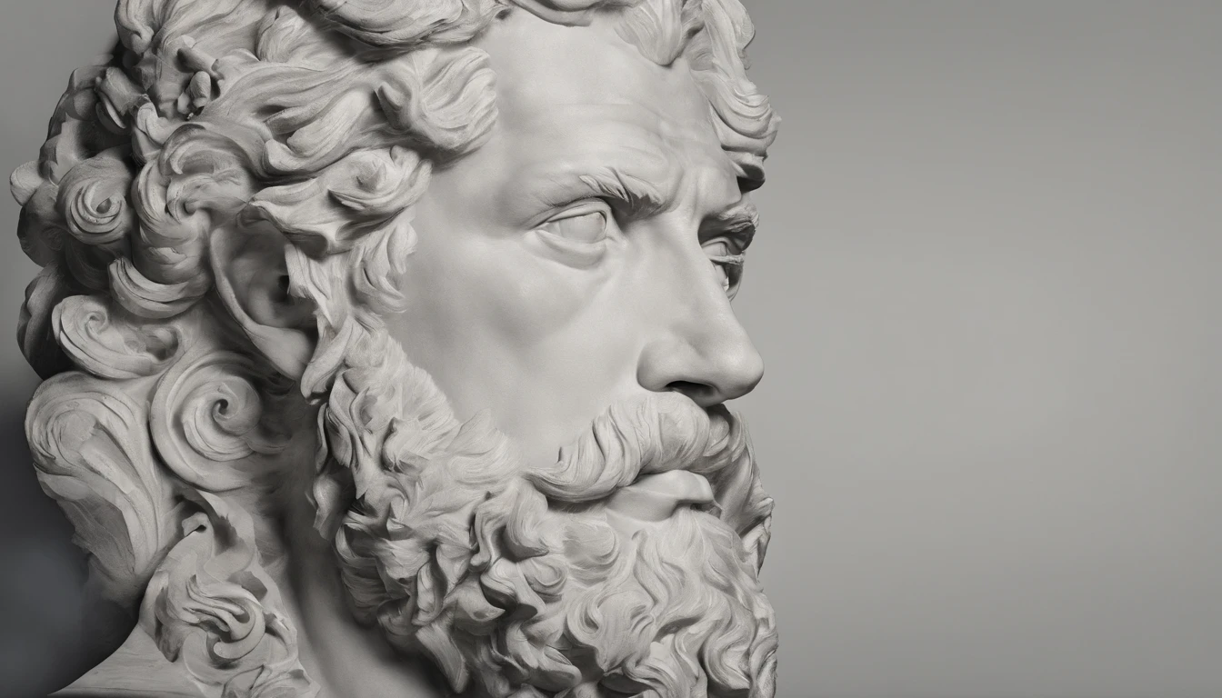 Visualize a high-resolution image featuring a stoic man with a strong and profoundly wise appearance. This image encapsulates the essence of stoicism and portrays a man who embodies its principles while exuding an aura of deep wisdom.

The stoic man stands with a commanding presence, his physique exuding strength and resilience. His posture is impeccable, with a straight back and squared shoulders, reflecting a sense of unwavering self-control.

His facial expression is one of wisdom and contemplation. Deep lines of experience and insight are etched onto his face, revealing a life rich in lessons learned. His eyes are particularly captivating, reflecting a profound understanding of the world and an inner tranquility.

The man's attire is simple yet dignified, reflecting his detachment from material possessions and his emphasis on the pursuit of inner virtues. There's a timeless quality to his clothing that complements his wise appearance.

The lighting bathes the scene in a soft and warm glow, enhancing the contours of the man's face and emphasizing the wisdom in his eyes. The background setting is serene, with elements of nature and classical architecture, symbolizing the enduring nature of stoicism.

This image encapsulates the very essence of stoic philosophy - a life lived with purpose, self-mastery, and profound wisdom. It serves as a powerful visual representation of the stoic ideals of inner strength and contemplation."

This detailed prompt should help create a high-resolution image of a stoic man with a strong and profoundly wise appearance.