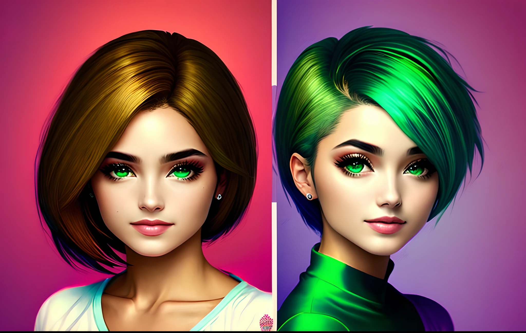 Morena
Olho verde escuro
Cabelo curto sem franja cor castanho escuro