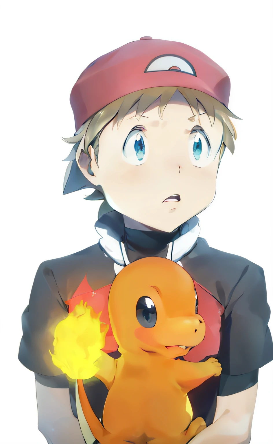 A closeup of a person holding a Pokémon Pokémon, Charmander, imagem de anime safebooru, Charmander da vida real, fire type, estilo de anime pokemon, estilo anime", tou, Akihiko Yoshida!, noite!!, Mika Pikazo, pokemon trainer, triste!, noite!, ketchum cinza, Charizard, screencap anime, Ashy