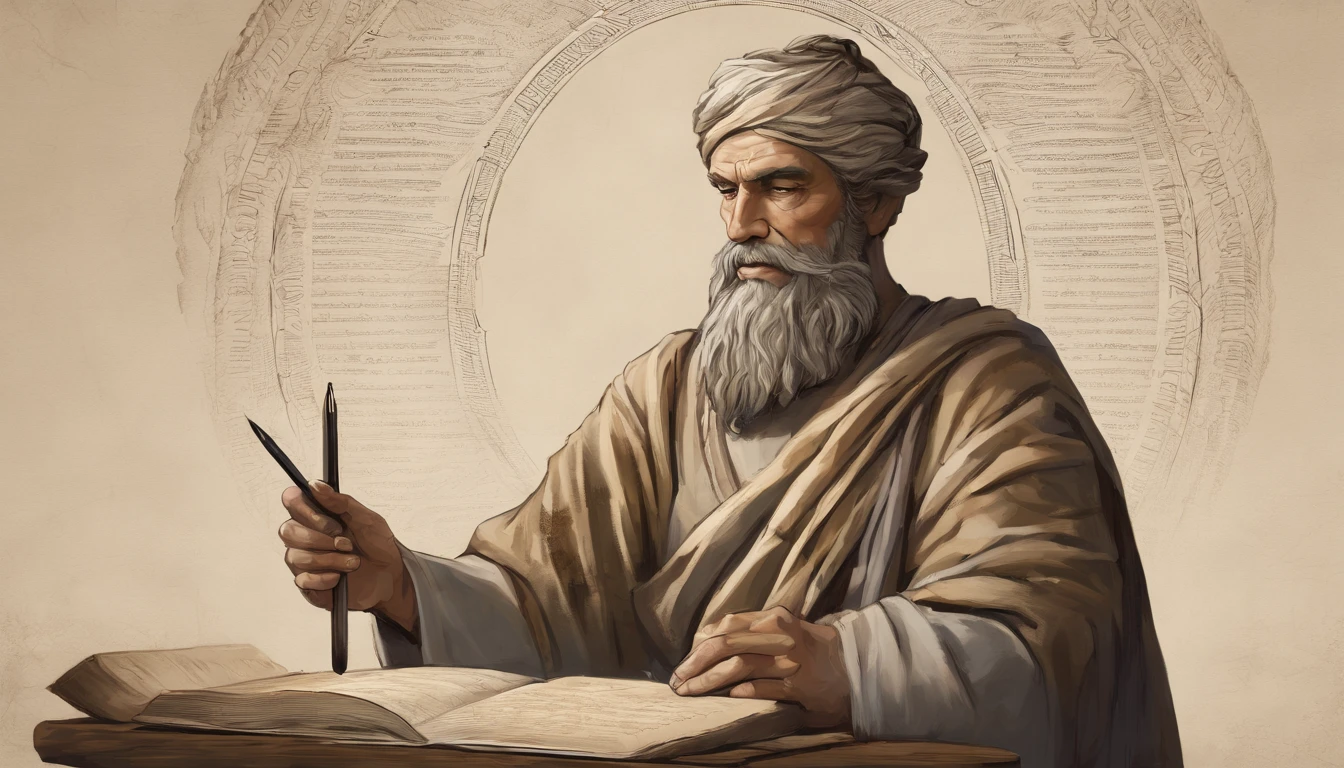 Visualize a high-resolution image featuring a stoic man with a strong and wise appearance, diligently making notes on a parchment scroll. This image captures the essence of stoicism and portrays a man who embodies its principles while engaged in the act of recording wisdom.

The stoic man stands with an imposing presence, his physique exuding strength and self-control. He maintains an upright posture, reflecting his unwavering commitment to inner virtues.

His facial expression is that of profound wisdom and concentration. Deep lines of experience and insight are etched onto his face, revealing a life rich in lessons learned. His eyes are particularly captivating, conveying a profound understanding of the world and an inner serenity.

In his hands, the stoic man holds a parchment scroll, and he's using a quill or a stylus to make meticulous notes. The act of recording reflects his commitment to preserving and sharing his wisdom with others.

The man's attire is both simple and dignified, reflecting his detachment from material possessions and his focus on the pursuit of inner virtues. The scroll and writing materials add a timeless and scholarly aspect to his appearance.

The lighting bathes the scene in a soft and warm glow, emphasizing the contours of the man's face and his focused engagement in the act of writing. The background setting is serene, with elements of classical architecture and nature, symbolizing the enduring nature of stoicism and its connection to wisdom.

This image encapsulates the very essence of stoic philosophy - a life lived with purpose, self-mastery, and the dedication to preserving and sharing profound wisdom. It serves as a powerful visual representation of the stoic ideals of inner strength and knowledge-sharing."

This detailed prompt should help create a high-resolution image of a stoic man with a strong and wise appearance diligently recording wisdom on a parchment scroll