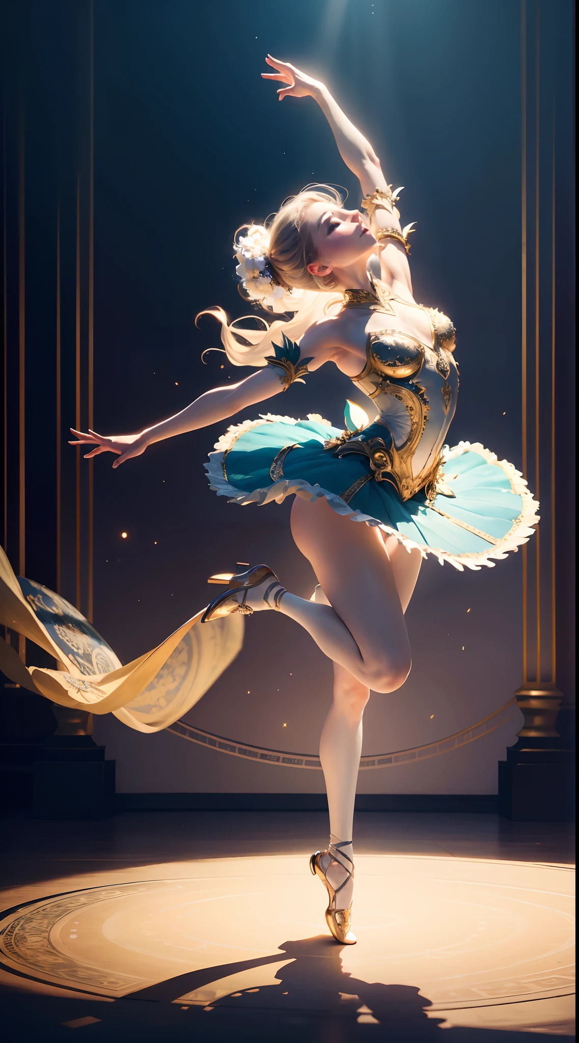 (Best quality,4K,8K,A high resolution,Masterpiece:1.2),Ultra-detailed,Mechanical ballet dancer,Classical ballet performance,Mechanical limbs,Beautiful ballet movements,Precise pointe work,Elegant tutu and pointe shoes,Soft and flowing tutu,Ethereal atmosphere,Magical stage lighting,Vivid colors,Sparkling tiara,Airborne ballet dancers,Superb mechanical joint movement,Dance in a surreal garden,Rotate spin,Breathtaking arabesque,Elegant leapfrog development,Light jump,Enchanted expression,Decorated stage with gears and gears,Mechanical wings,A calm and delicate posture,Elaborate gears,Precise synchronization of movements,Smooth and seamless transitions between dance sequences,Mesmerizing and captivating performances,Ethereal musical accompaniment,A mechanical marvel in motion,Mesmerizing pointe technique,Floating and weightless movements,Delicate and precise footwork,Exquisite balance and control.