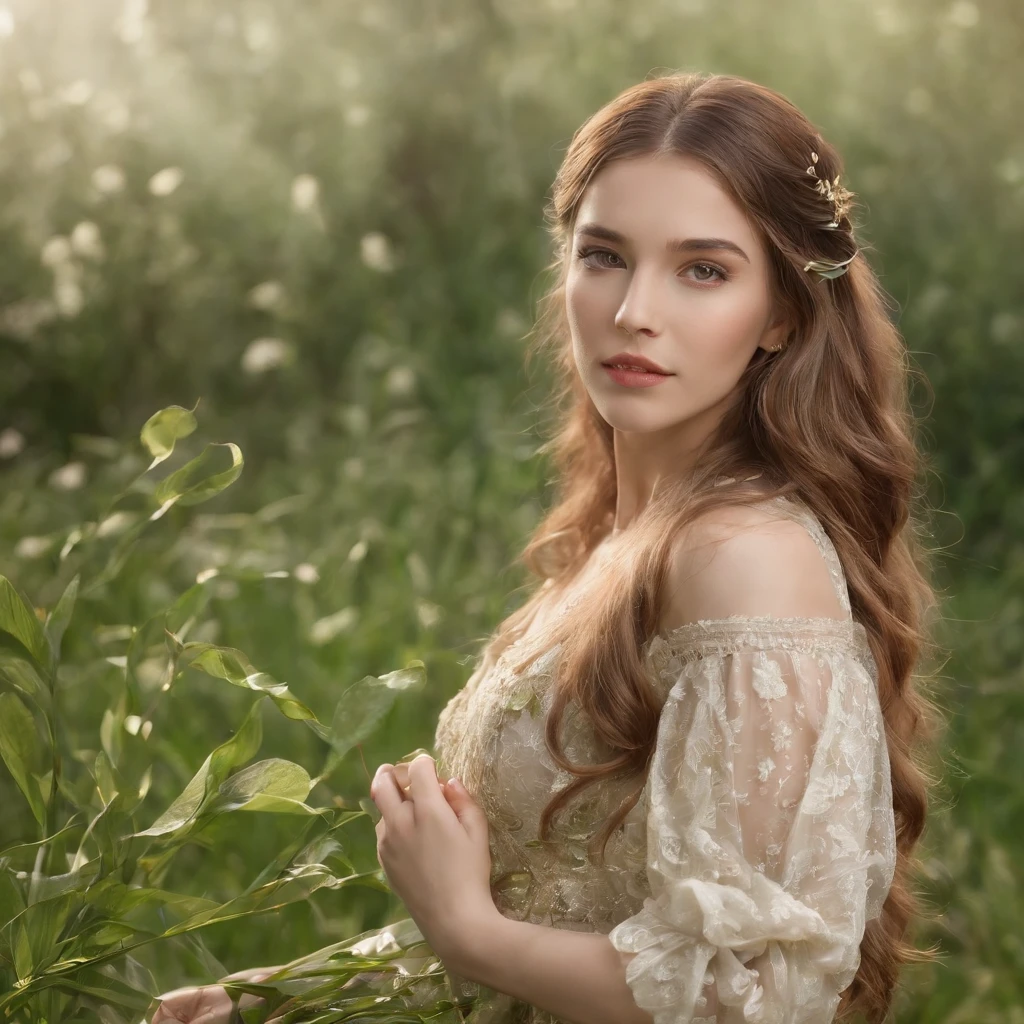 The princess leaned against the emerald grass,Ela estava armada com arco e flecha,olhar ao longe。Her long hair flowed,A golden glow shimmers in the sunlight。As flores circundantes florescem com cores coloridas,Uma brisa suave sopra as folhas,Fallen leaves fluttered around her。The whole scene is full of mystery and tranquility,It was as if time also stopped at that moment。8K分辨率, cabelo preto, olhos castanhos