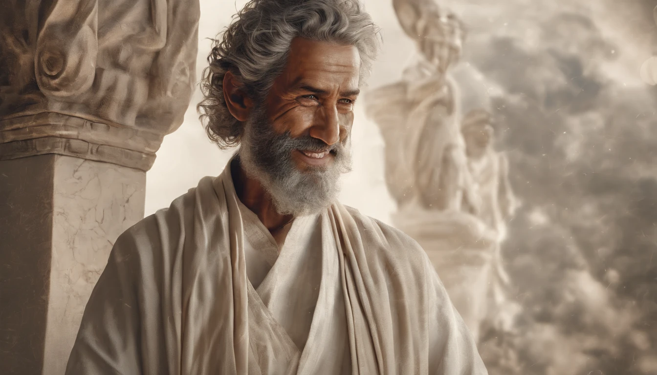 Visualize a high-resolution image featuring a stoic man with a strong, wise, serene, and happy appearance. This image encapsulates the essence of stoicism and portrays a man who embodies its principles while radiating both wisdom and inner contentment.
The stoic man stands with a commanding presence, his physique exuding strength and resilience. His posture is impeccable, reflecting a sense of unwavering self-control and dignity.
His facial expression is a captivating blend of wisdom, serenity, and genuine happiness. Deep lines of experience and insight are etched onto his face, revealing a life rich in lessons learned. His eyes, in particular, are windows to his profound understanding of the world and an inner tranquility that reflects true contentment.
Despite the challenges of life, the stoic man wears a heartwarming smile. This smile reflects his mastery over his emotions and his ability to find joy and contentment in the simplest of moments.
The man's attire is simple yet dignified, reflecting his detachment from material possessions and his emphasis on the pursuit of inner virtues. There's a timeless quality to his clothing that complements his serene and happy appearance.
The lighting bathes the scene in a soft and warm glow, emphasizing the contours of the man's face and the radiance of his smile. The background setting is harmonious, with elements of nature and classical architecture, symbolizing the enduring nature of stoicism and its connection to the serene and fulfilled life.
This image encapsulates the very essence of stoic philosophy - a life lived with purpose, self-mastery, and the attainment of wisdom and contentment. It serves as a powerful visual representation of the stoic ideals of inner strength, serenity, and happiness.