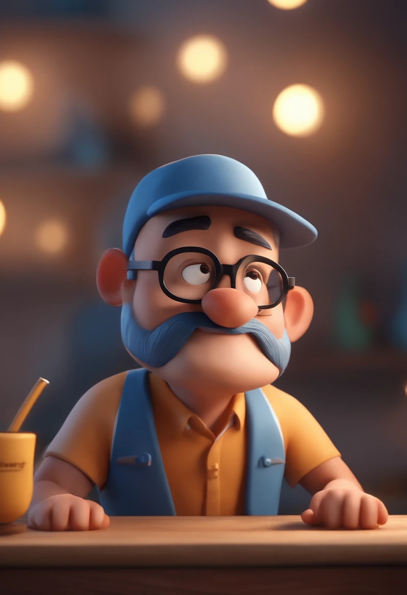 Cartoon character of a man with black glasses and a blue shirt, animation character, Caractere estilizado, animation style rendering, 3D estilizado, Arnold Maya render, 3 d render stylized, toon render keyshot, Personagem 3D, Personagem 3D, 3d rendering stylized, 3 d character render, personagem de desenho animado, Personagem de close up, Pose de personagem, (Estilo Pixar) (master part:1.2) (Bokeh) (best quality) (pele detalhada) (textura detalhada) (8k) (argila) (Cinematic lighting) (foco nítido