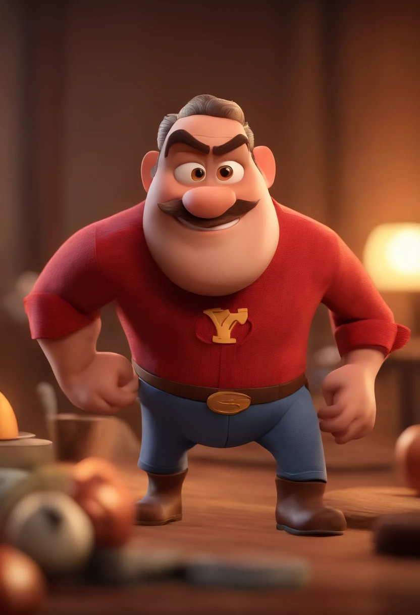 personagem dos desenhos animados Pixar de um homem moreno, careca, barba rala, with a red shirt animation character, Caractere estilizado, animation style rendering, 3D estilizado, Arnold Maya render, 3 d render stylized, toon render keyshot, Personagem 3D, Personagem 3D, 3d rendering stylized, 3 d character render, personagem de desenho animado, Personagem de close up, Pose de personagem, (Estilo Pixar) (master part:1.2) (Bokeh) (best quality) (pele detalhada) (textura detalhada) (8k) (argila) (Cinematic lighting) (foco nítido