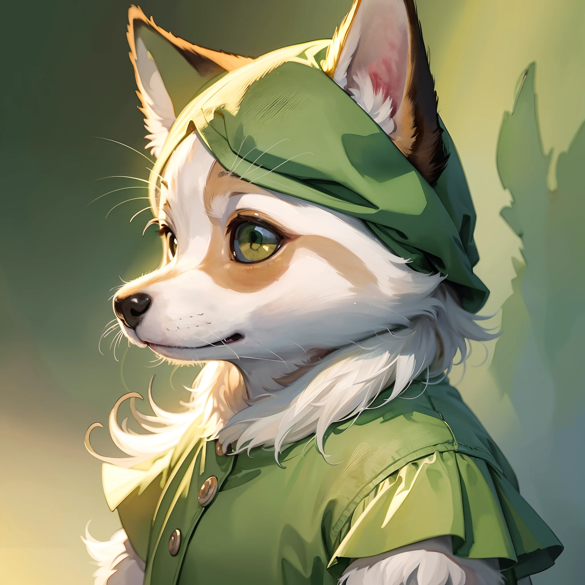 ((Best quality, 8K, Masterpiece: 1.4)),((Amazing detail: 1.3)),((Watercolor illustration: 1.2)),((high resolution: 1.1)),Thick painting style,(Critters),1 dog,green solid color backdrop,in style of ghibli,head portrait,Anime avatar,Shiba dog,adorable expression,adolable,Beautifully detailed dogs,structurally correct,Photorealsitic,Delicate hair,