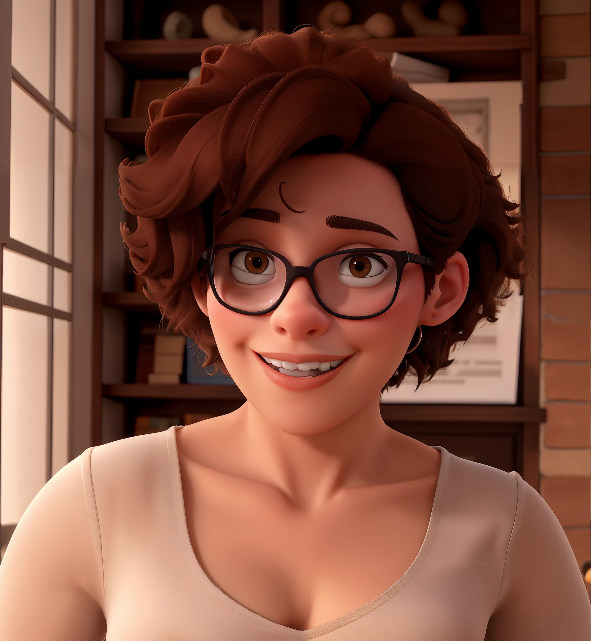 Obra-prima, de melhor qualidade, A woman with glasses with short brown hair, com um gatinho