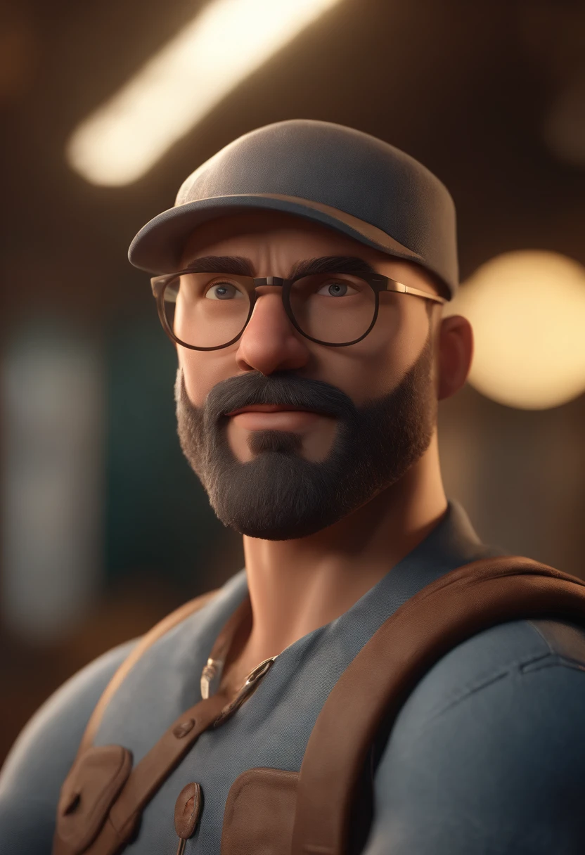 personagem dos desenhos animados de um homem de 36 anos, Shaved head with sparse beard, usando camiseta cinza, Denim Jeans Pants, animation character, Caractere estilizado, animation style rendering, 3D estilizado, Arnold Maya render, 3 d render stylized, toon render keyshot, Personagem 3D, Personagem 3D, 3d rendering stylized, 3 d character render, personagem de desenho animado, Personagem de close up, Pose de personagem,  (Estilo Pixar) (master part:1.2) (Bokeh) (best quality) (pele detalhada) (textura detalhada) (8k) (argila) (Cinematic lighting) (foco nítido