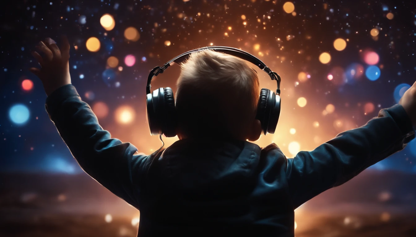 cute boy listening to music , Des yeux clairs brillants, Biomechanical, odd, flippant, cauchemardesque, dark night, Light particles, with bright light, Mshiff, Art du papier peint, UHD wallpaper