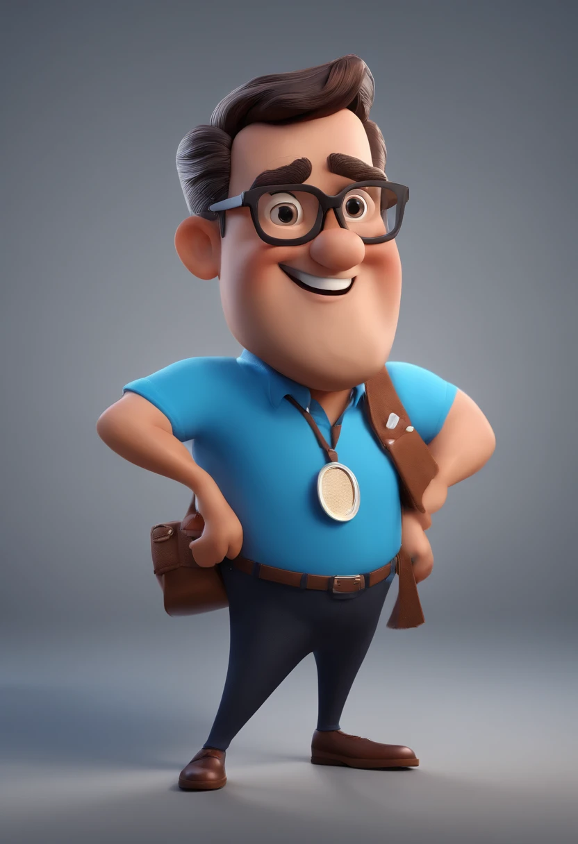 Cartoon character of a man with black glasses and a blue shirt, animation character, Caractere estilizado, animation style rendering, 3D estilizado, Arnold Maya render, 3 d render stylized, toon render keyshot, Personagem 3D, Personagem 3D, 3d rendering stylized, 3 d character render, personagem de desenho animado, Personagem de close up, Pose de personagem,  (Estilo Pixar) (master part:1.2) (Bokeh) (best quality) (pele detalhada) (textura detalhada) (8k) (argila) (Cinematic lighting) (foco nítido
