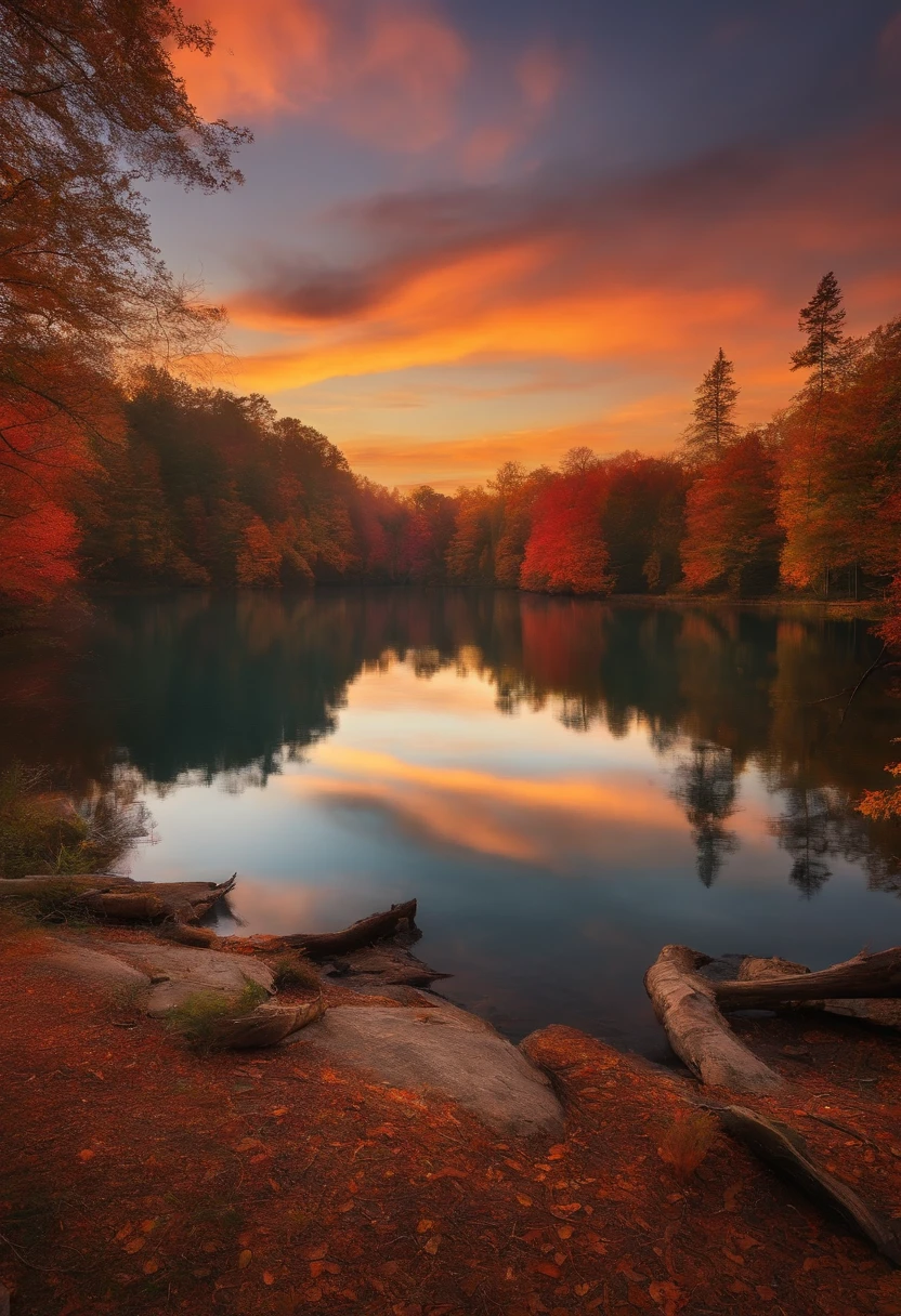 Autumn sunset on the lake