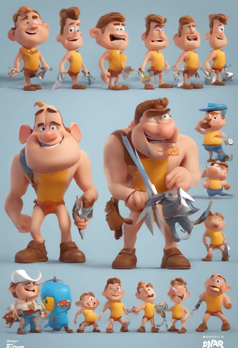Estilo Pixar: The grown man is holding a naked blue-eyed boy and in his other hand he is holding a pair of scissors and is trying to cut off the boy's testicles,3D Poster,Disney