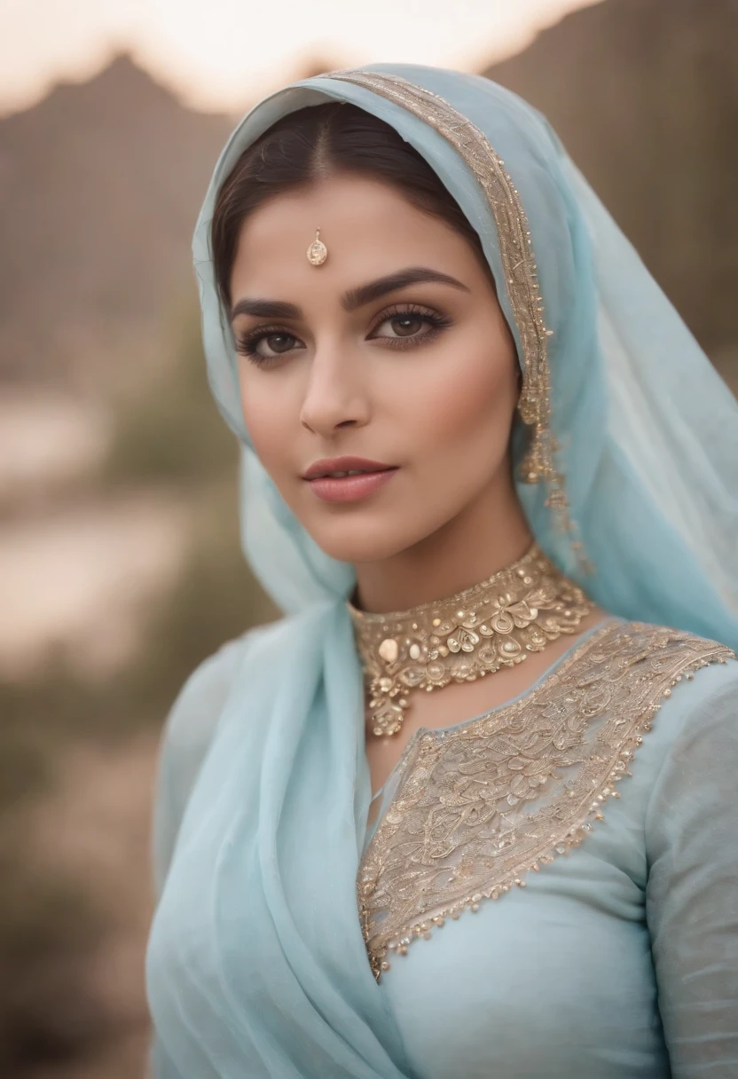 wide angle, Stunning masterpiece, beautiful pakistan muslim women , 20 years old, weared blue pastel hejab, on market traditional, lamps , a cinematic grading, realistic, detiled, night, depth blur, bright light, topless, transparent outfit, show , show boobs, show breasts, show tits