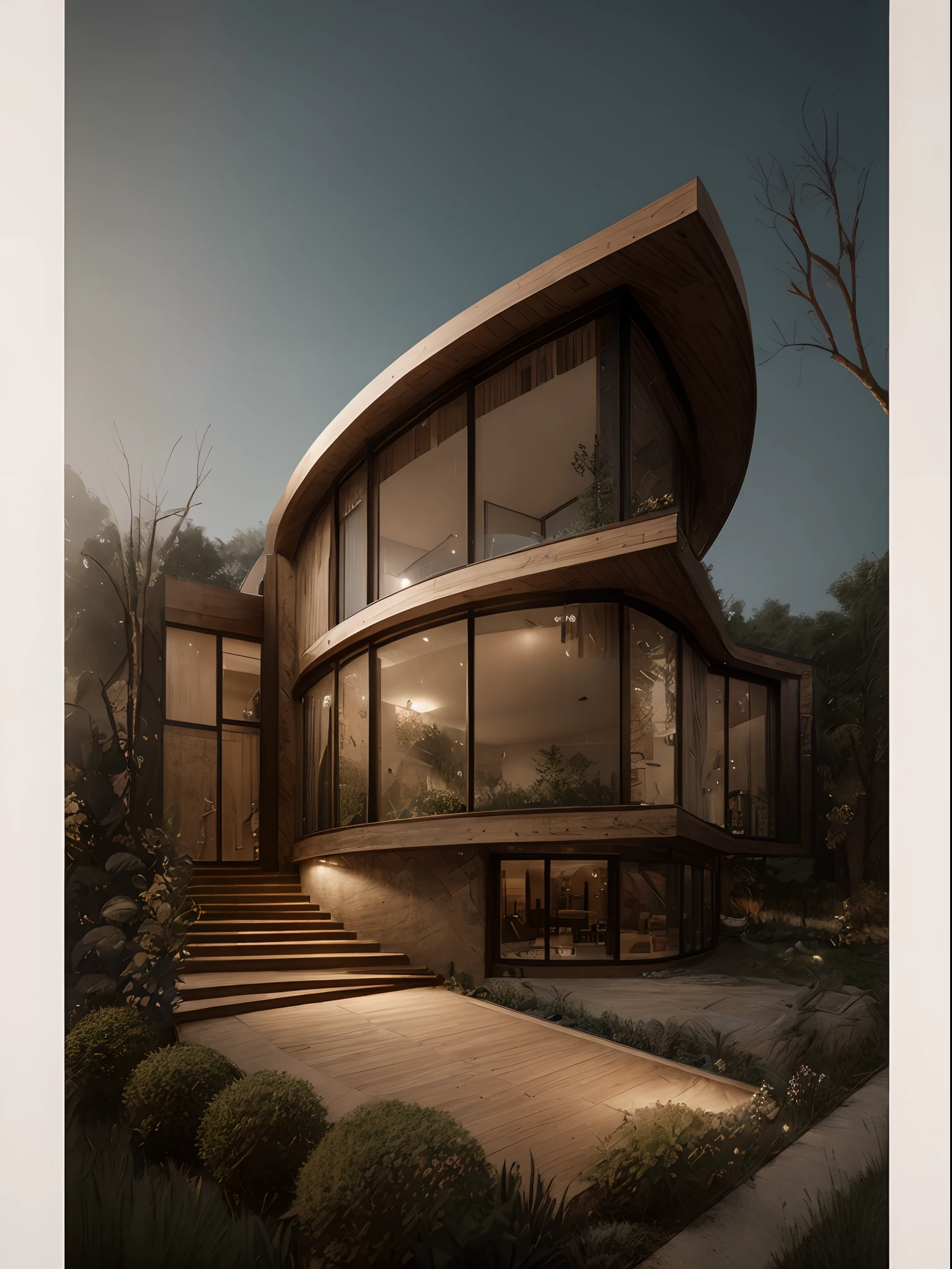 A modern construction for a house in a luxury condominium, Contemporary architecture The look is beautiful with supporting pillars, Acabamento Brisa, Wooded area with trees behind the building, ultra realistic, detalhes intrincados, cinematic lights, 8k