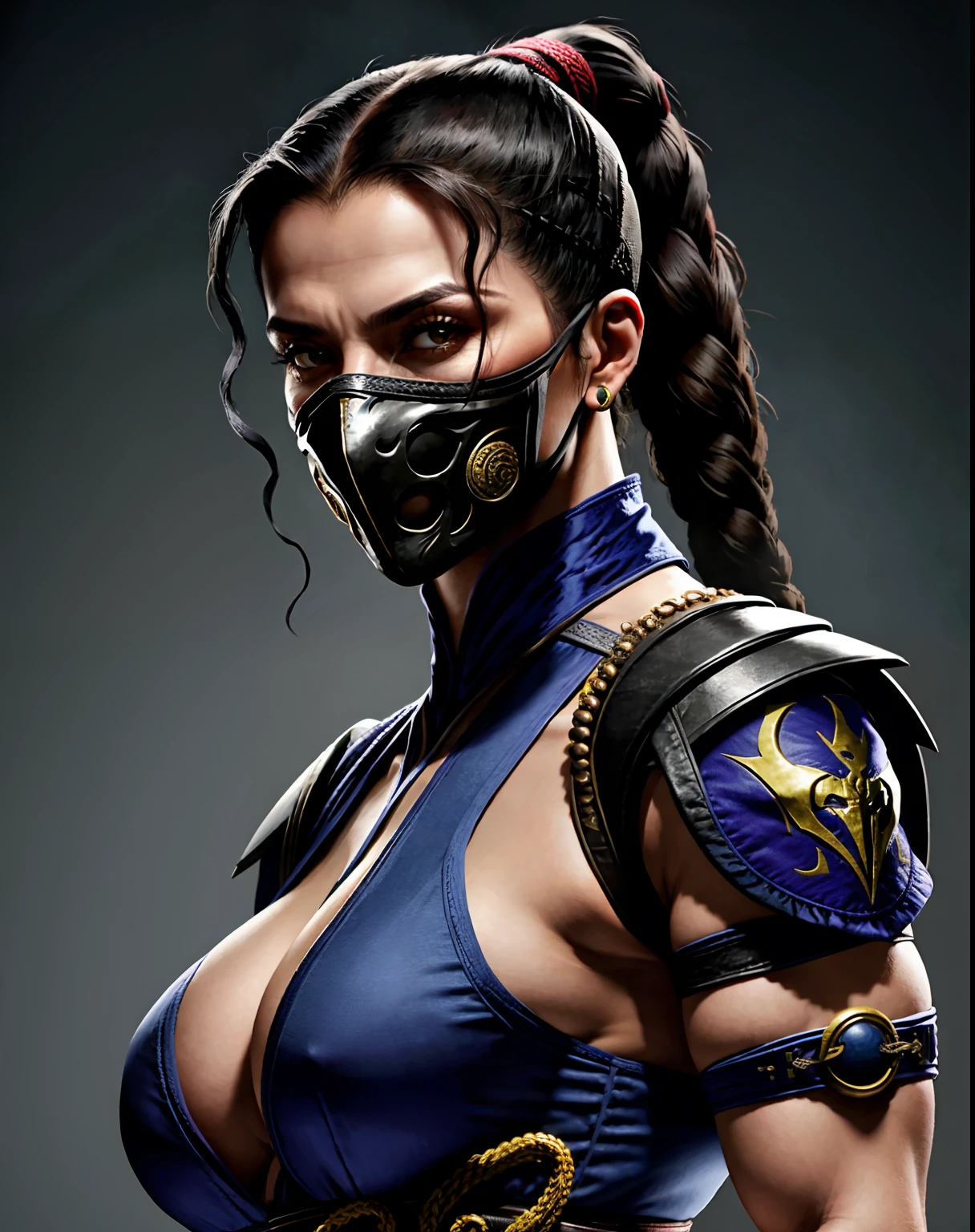mulher na roupa roxa, Personagem de Mortal Kombat, Mortal Kombat, rosto hiperrealista, hyperdetalhado, Roupa ninja, MK Ninja, Millena