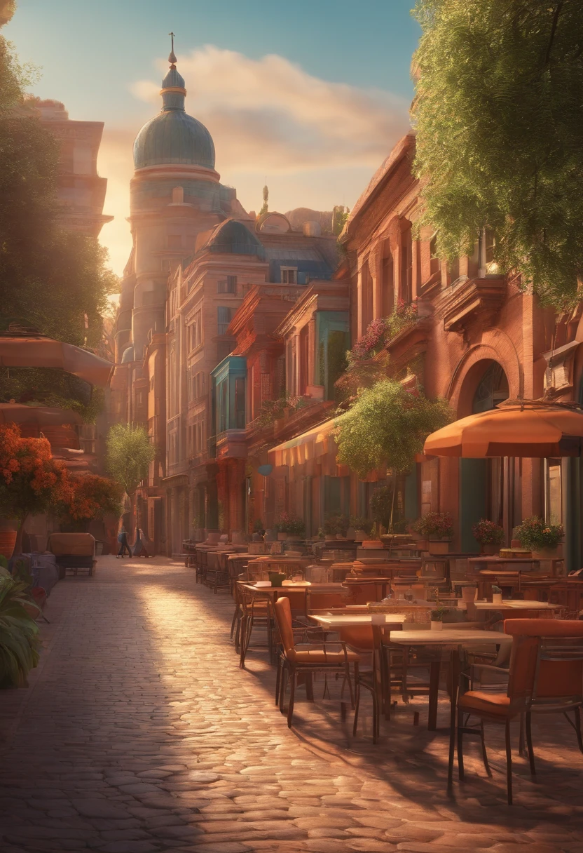 Pixar 3D-style drawing of a slimming clinic in the city center with a character in the foreground
