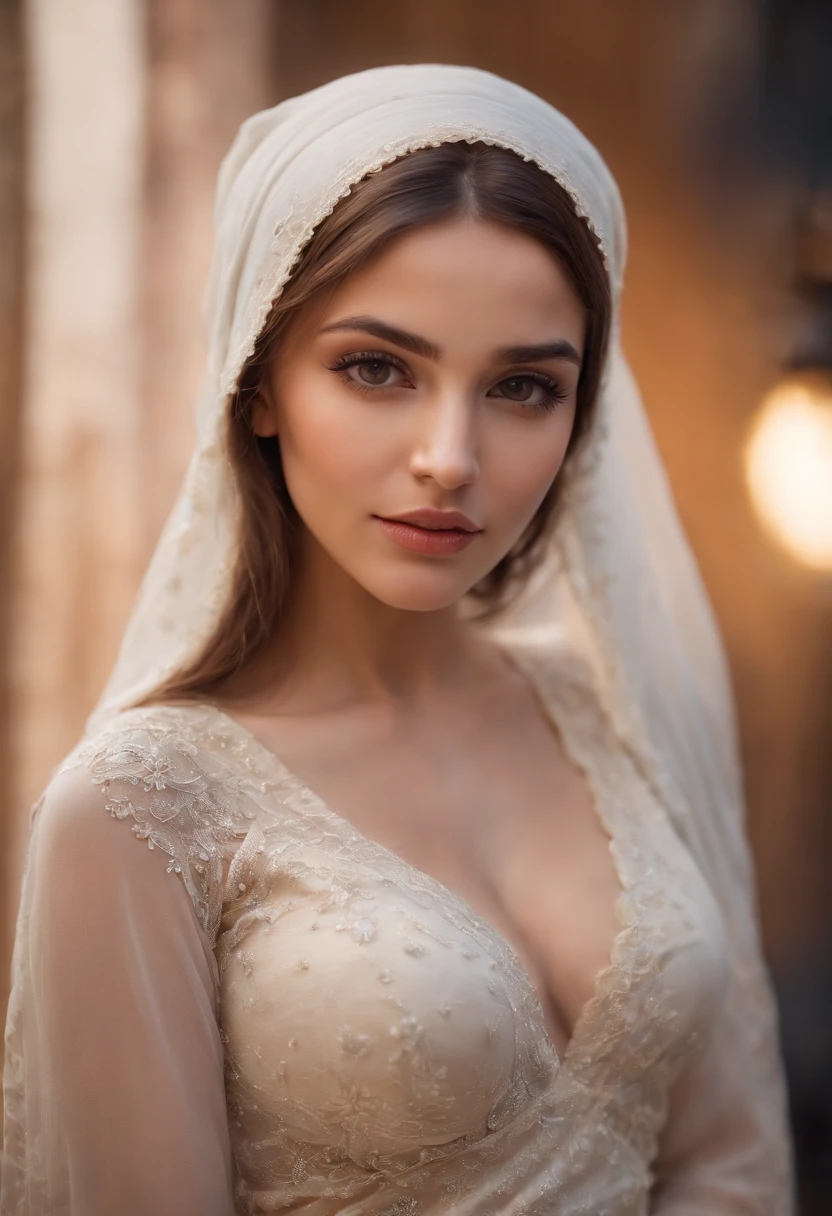 wide angle, Stunning masterpiece, beautiful algerian muslim women , 20 years old, on market traditional, lamps , a cinematic grading, realistic, detiled, night, depth blur, bright light, topless, transparent outfit, show , show boobs, show breasts, show tits