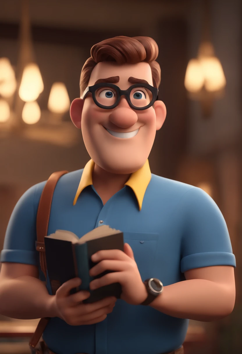 Cartoon character of a man with black glasses and a blue shirt, animation character, Caractere estilizado, animation style rendering, 3D estilizado, Arnold Maya render, 3 d render stylized, toon render keyshot, Personagem 3D, Personagem 3D, 3d rendering stylized, 3 d character render, personagem de desenho animado, Personagem de close up, Pose de personagem, (Estilo Pixar) (master part:1.2) (Bokeh) (best quality) (pele detalhada) (textura detalhada) (8k) (argila) (Cinematic lighting) (foco nítido