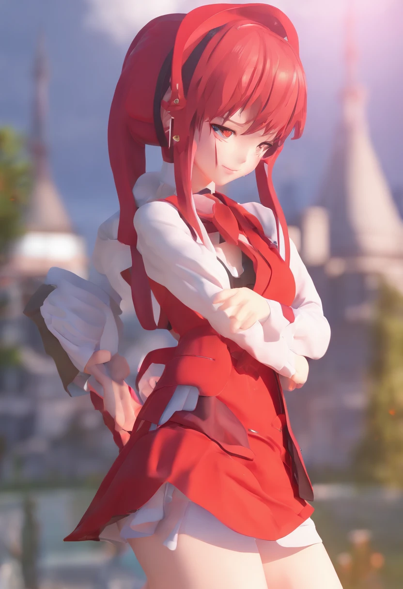 anime girl fire long hair red