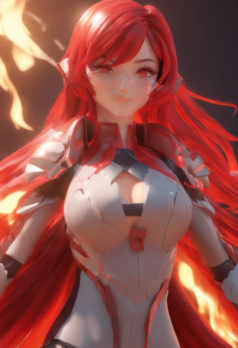 anime girl fire long hair red