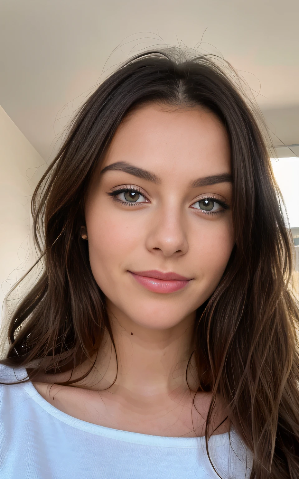 re, meilleur qualité, Détails complexees, Très détaillé, mise au point nette, peau détaillée, texture de Belle brune portant un pull beige clair (Soins des ongles dans un salon de beauté moderne), très détaillée, 21 ans, visage innocent, cheveux ondulés naturels, yeux bleus, résolution élevée, Chef-dœudanspeau réaliste, texture, yeux détaillés, professionnel, 4K, sourire charmant, filmé sur Canon, 85 mm, faible profondeur de champ,  Couleur Kodak Vision, corps parfaitement ajusté, extrêmement détaillée, photographier_\(ultra\), photoréaliste, Réaliste, Post-traitement, Un maximum de détails, rugosité, vie réelle, Ultra réaliste, photoréalisme, photographie, 8K UHD, photographie, travail, bureau