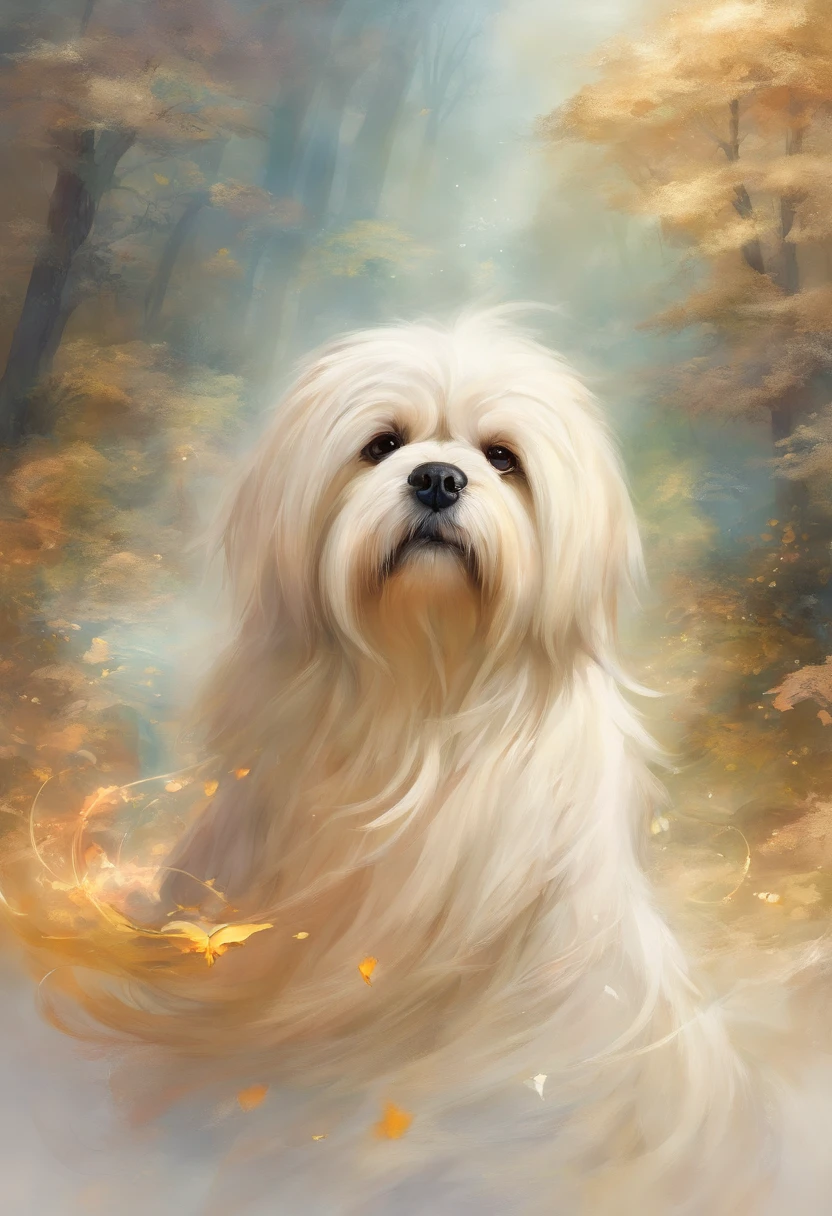 Cachorro da raca lhasa apso , pelos longos na cor branca