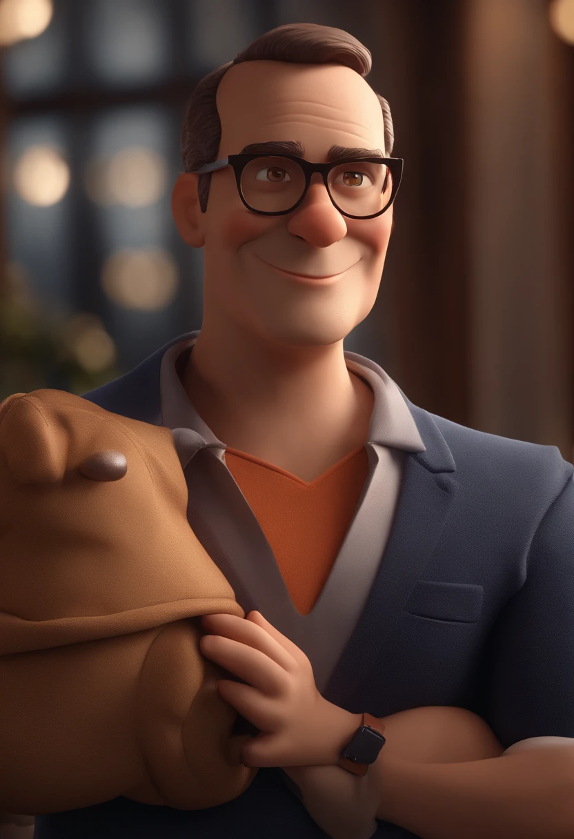 Cartoon character of a man with glasses, barriga grande e uma camisa preta de padre, animation character, Caractere estilizado, animation style rendering, 3D estilizado, Arnold Maya render, 3 d render stylized, toon render keyshot, Personagem 3D, Personagem 3D, 3d rendering stylized, 3 d character render, personagem de desenho animado, Personagem de close up, Pose de personagem, (Estilo Pixar) (master part:1.2) (Bokeh) (best quality) (pele detalhada) (textura detalhada) (8k) (argila) (Cinematic lighting) (foco nítido