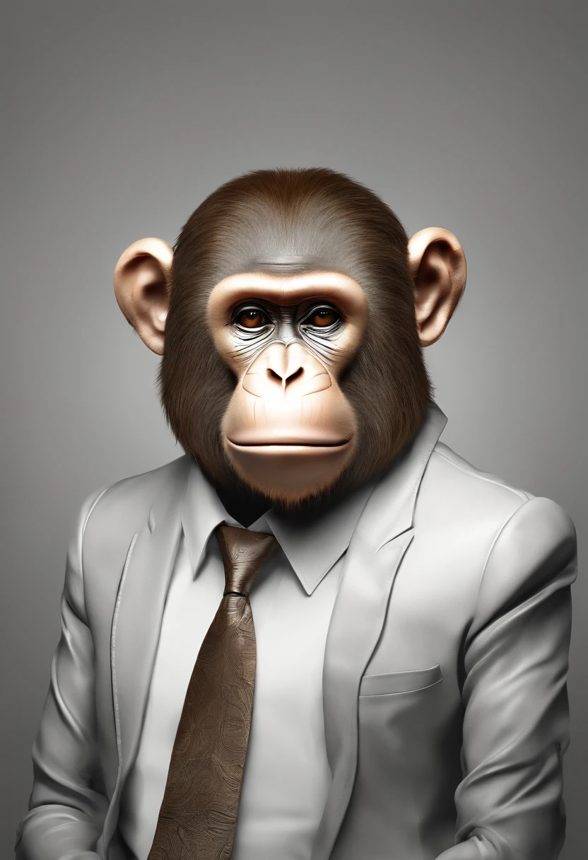 a fat monkey , working in a office , backgroud written " JV ACESSORIOS " ,