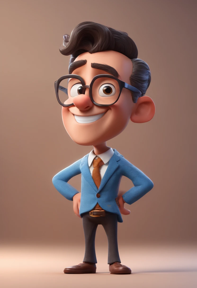 Cartoon character of a man with black glasses and a blue shirt, animation character, Caractere estilizado, animation style rendering, 3D estilizado, Arnold Maya render, 3 d render stylized, toon render keyshot, Personagem 3D, Personagem 3D, 3d rendering stylized, 3 d character render, personagem de desenho animado, Personagem de close up, Pose de personagem, (Estilo Pixar) (master part:1.2) (Bokeh) (best quality) (pele detalhada) (textura detalhada) (8k) (argila) (Cinematic lighting) (foco nítido