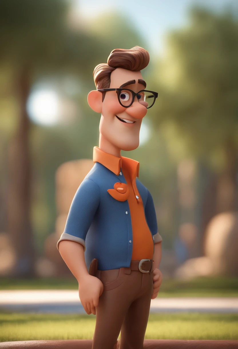 Cartoon character of a man with black glasses and a blue shirt, animation character, Caractere estilizado, animation style rendering, 3D estilizado, Arnold Maya render, 3 d render stylized, toon render keyshot, Personagem 3D, Personagem 3D, 3d rendering stylized, 3 d character render, personagem de desenho animado, Personagem de close up, Pose de personagem,  (Estilo Pixar) (master part:1.2) (Bokeh) (best quality) (pele detalhada) (textura detalhada) (8k) (argila) (Cinematic lighting) (foco nítido