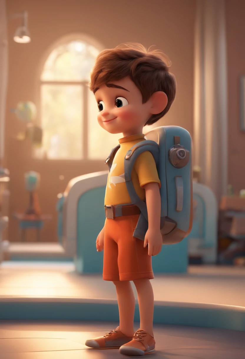 a happy cute standing short hair, vestindo uma fantasia espacial, , fundo branco, barnet, toon, estilo pixar, 3d, desenhos animados, rosto detalhado, asymmetrical 16k