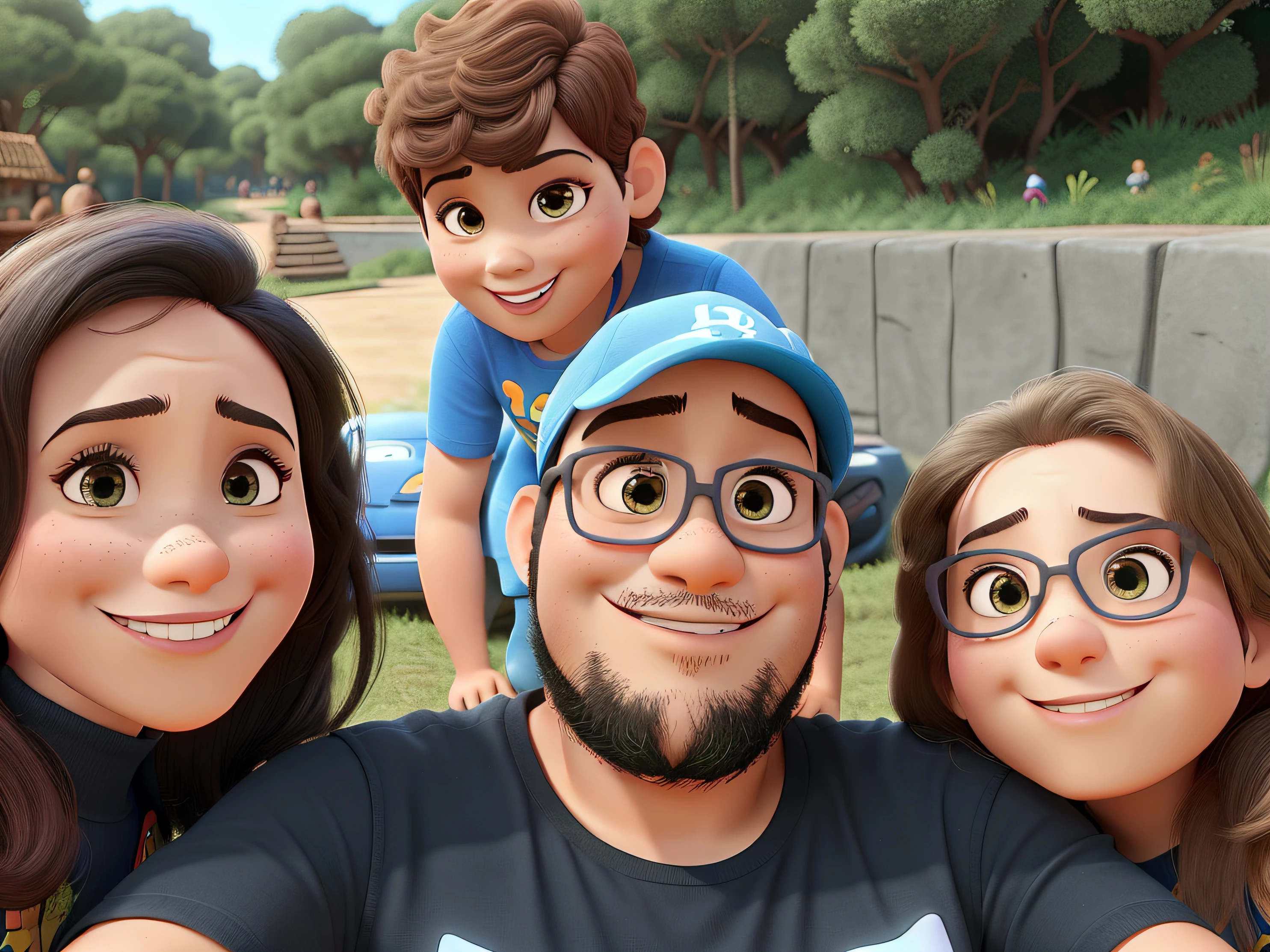 familia feliz, igual aos filmes Disney Pixar