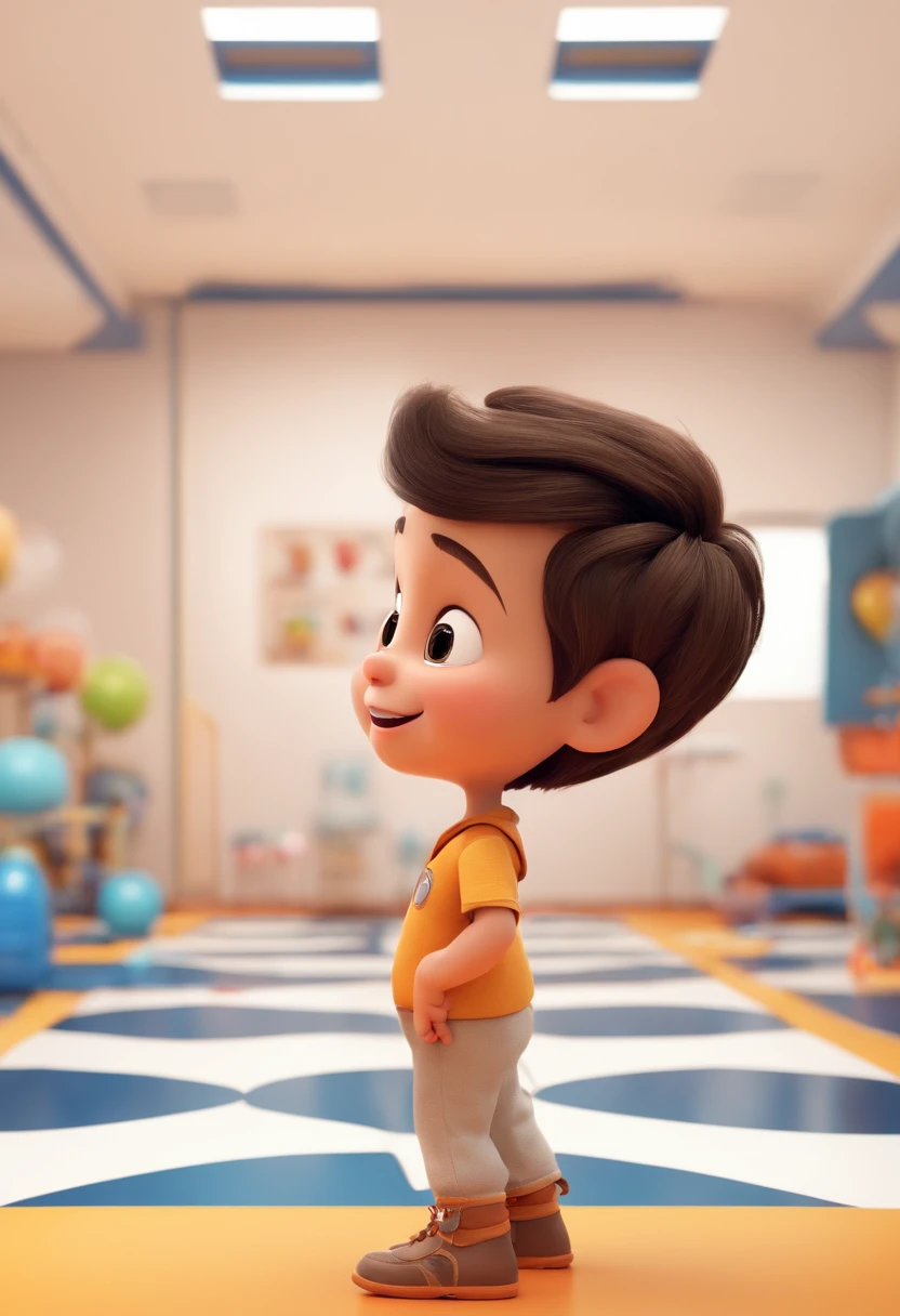 a happy cute  standing short hair, vestindo uma fantasia espacial, , fundo branco, barnet, toon, estilo pixar, 3d, desenhos animados, rosto detalhado, asymmetrical 16k