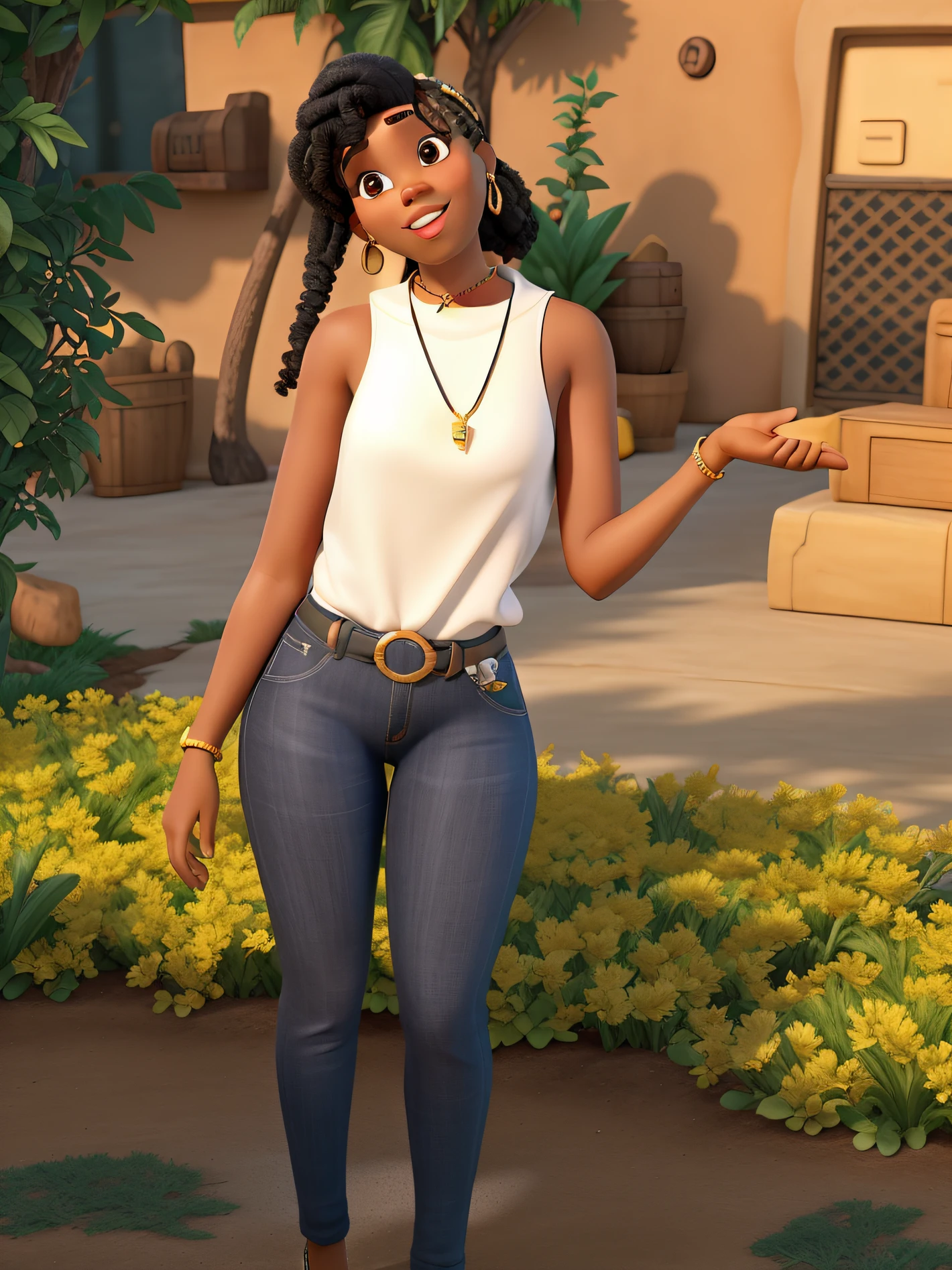 A black woman with a necklace written Jessica on the Disney Pixar style necklace, alta qualidade, melhor qualidade