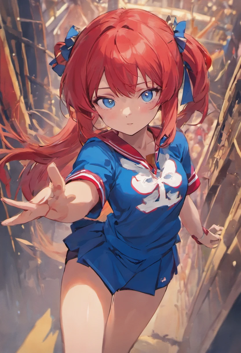 A beautiful Waifu version of the Boston Red Sox, with long flowing red hair and piercing blue eyes. She is wearing a traditional baseball uniform, but with a few feminine touches, such as a short skirt and a revealing top. She is holding a baseball bat in her hand and has a confident smile on her face.