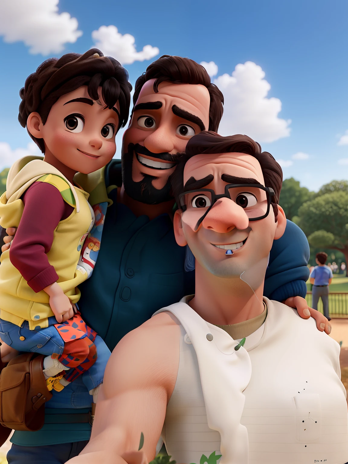 Happy family in the PARK, homem alto com 32 e homem mais baixo de 45 anos