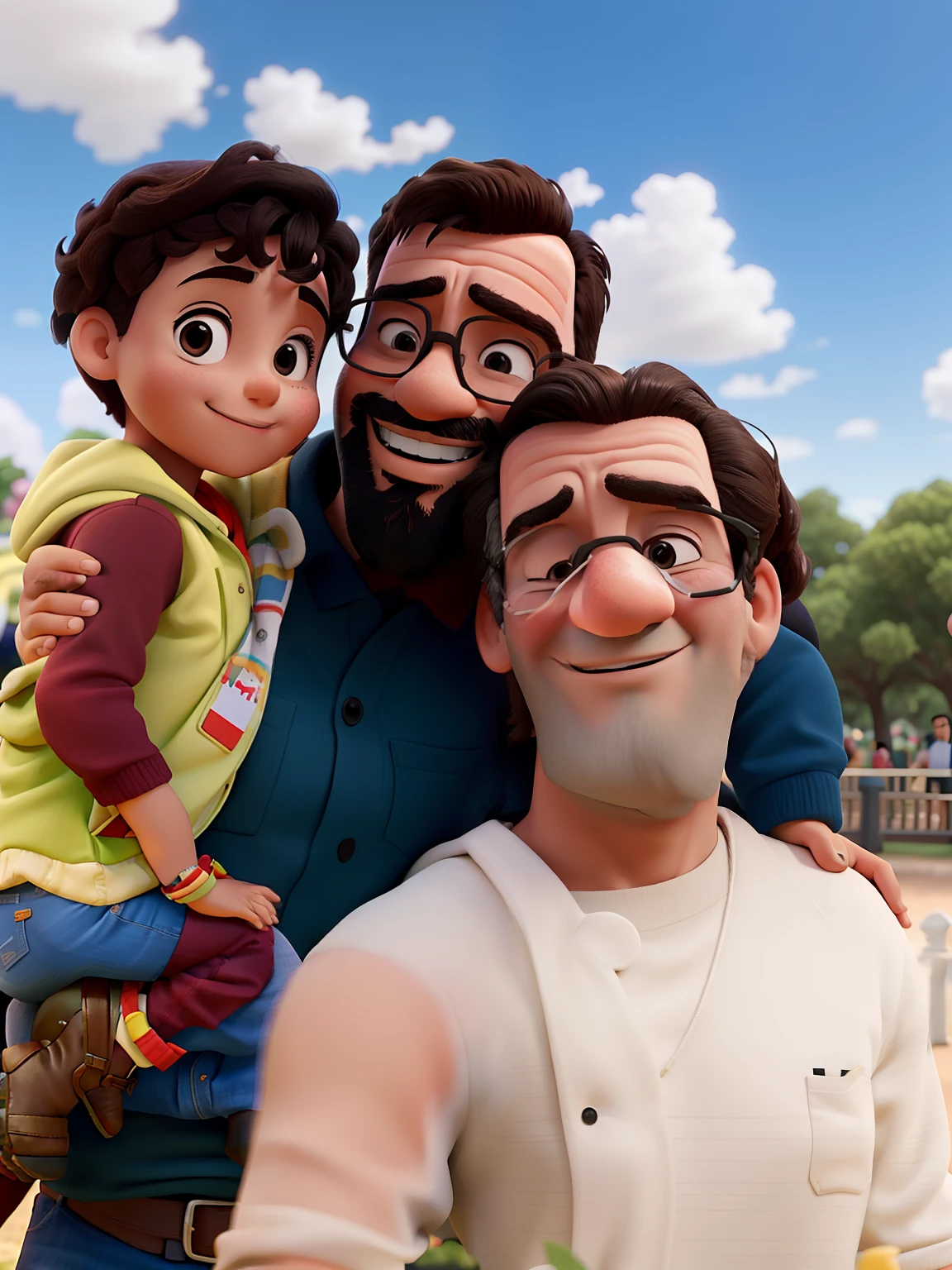 Happy family in the PARK, homem alto com 32 e homem mais baixo de 45 anos