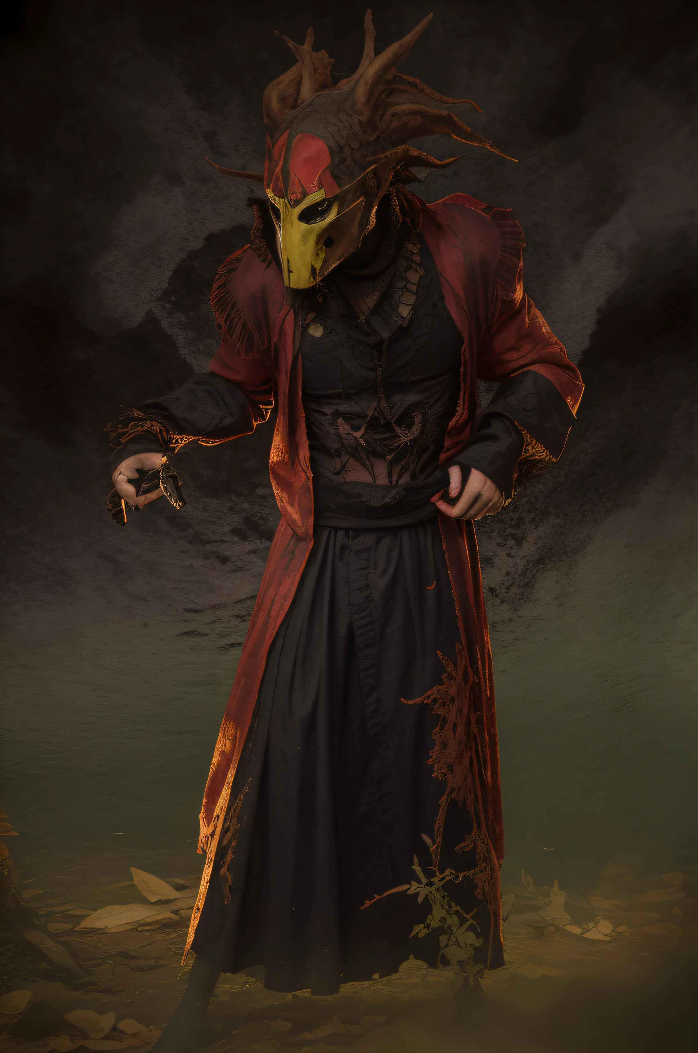 Man in costume with knife and mask, Cultista de vestes amarelas, demonic robes, vestindo manto vermelho Cultista, necromante de capa escura, vestes esfarrapadas, Kenku, Cultist, manto escuro, Manto de Mago baseado em um tucano, Piromancer, Tattered cloth robes, velho feiticeiro macho, Mago morto-vivo