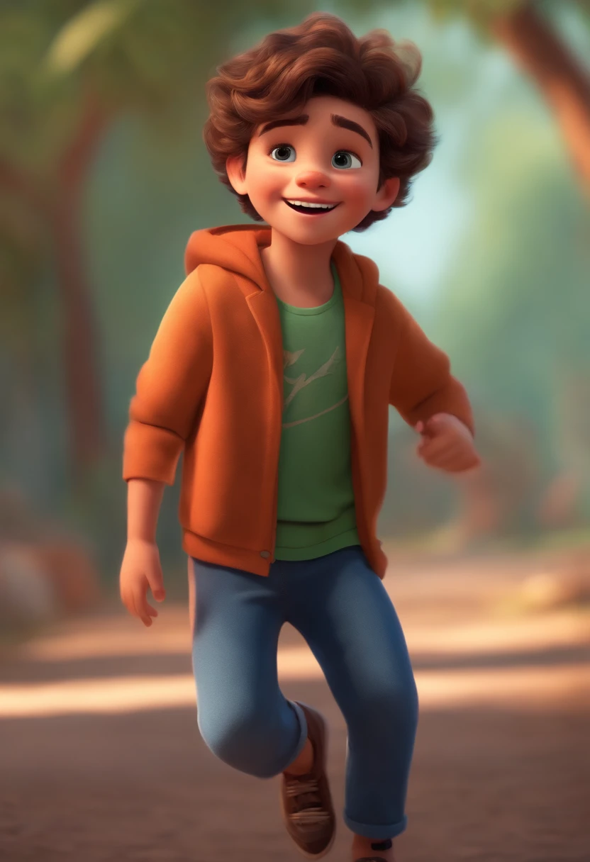 Image of a boy for a story in a YouTube video in Pixar format, He's the allabester, He's the class leader, He's outgoing, Playful and gets up for a lot of things, cabelo curto