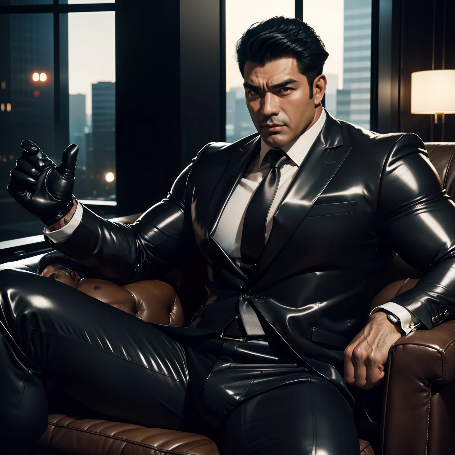 30 years old,daddy,"shiny suit ",Dad sat on sofa,k hd,in the office,"big muscle", gay ,black hair,asia face,masculine,strong man,the boss is,handsome,sex,leather gloves,lecherous dad,look straight ahead,"dad is handsome","gay dad","handsome","raise your hand"