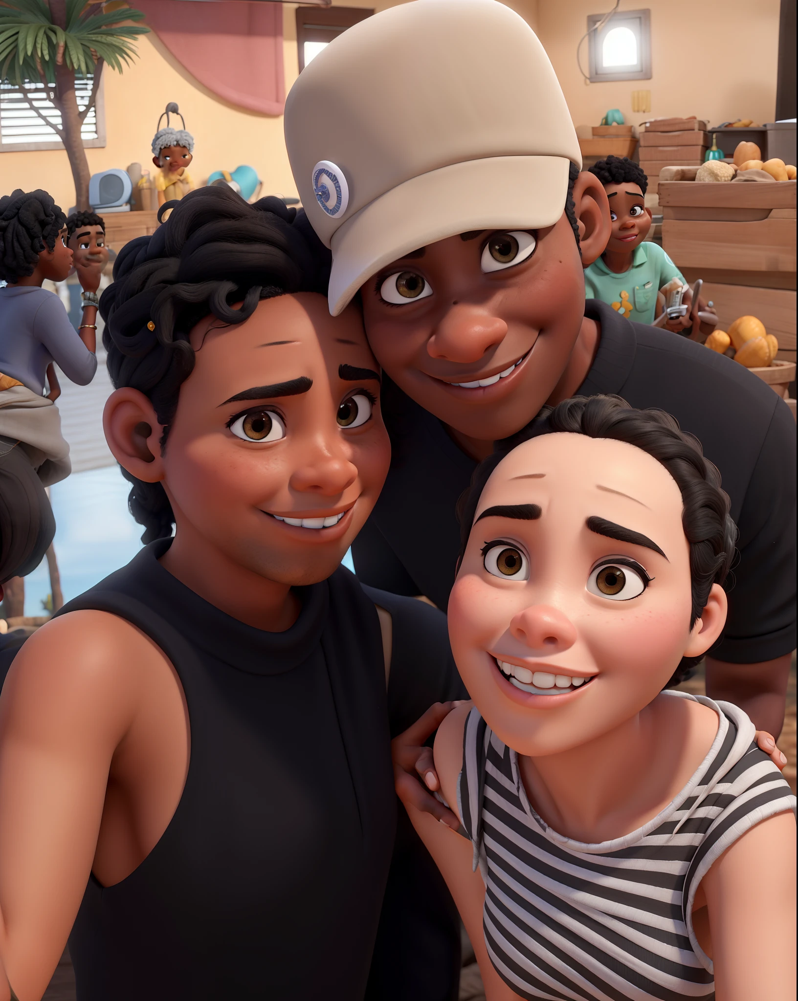 Uma mulher negra um homem branco e uma branca, Obra-prima, estilo pixar de melhor qualidade