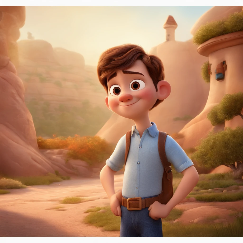 fundo branco, pixar desenhos animados 3D, homem lendo um livro, ::Pixar Style Cartoon Down Syndrome Brown Hair 10 Years